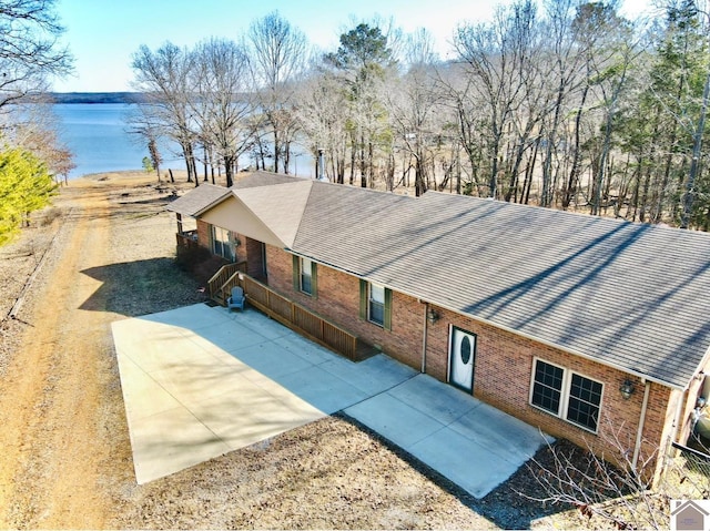 exterior space featuring a water view