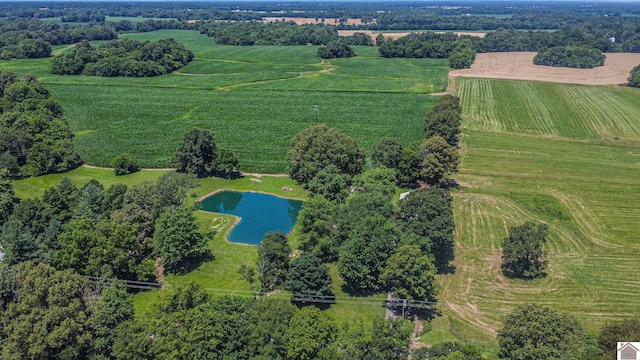 aerial view featuring a rural view and a water view