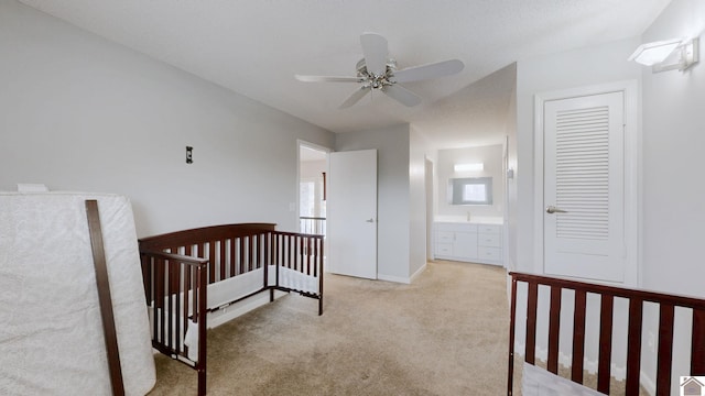 bedroom with light carpet