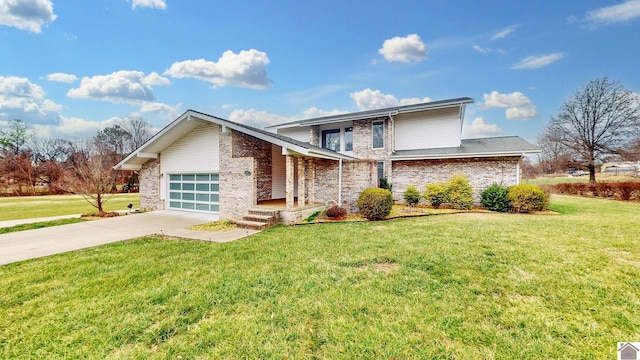 front facade featuring a garage and a front yard