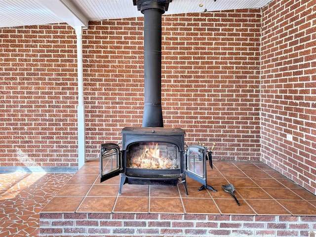 room details featuring a wood stove