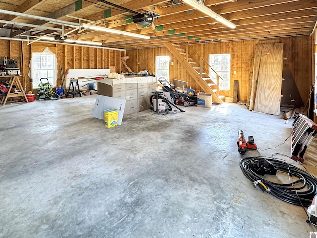 garage with a garage door opener