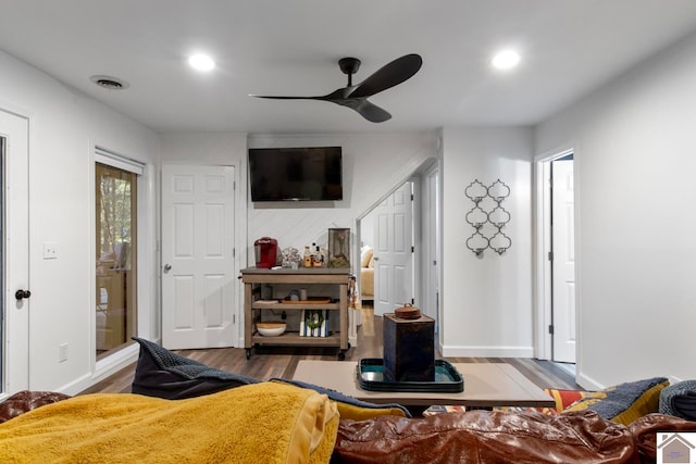 273 Bayshore Dr, Cadiz, KY 42211 - bedroom with wood finished floors, recessed lighting, and a ceiling fan