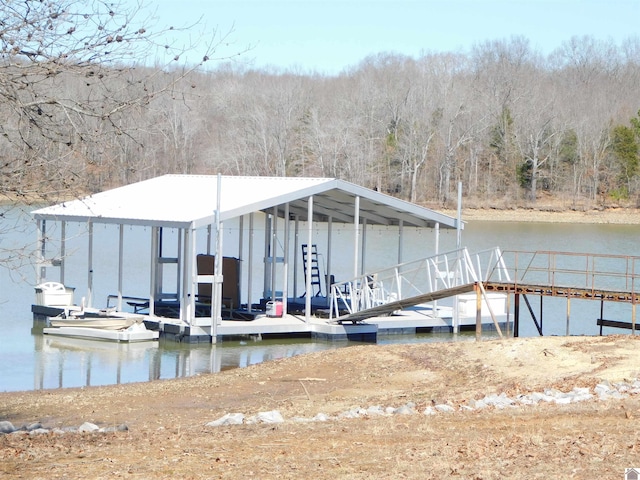 view of dock with a water view