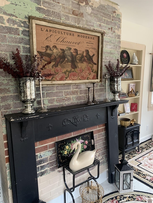 interior details with a wood stove