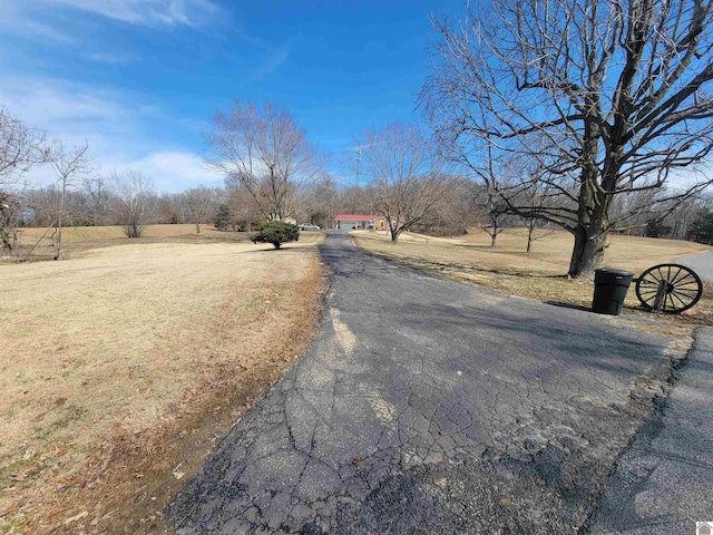 view of street with driveway and a rural view