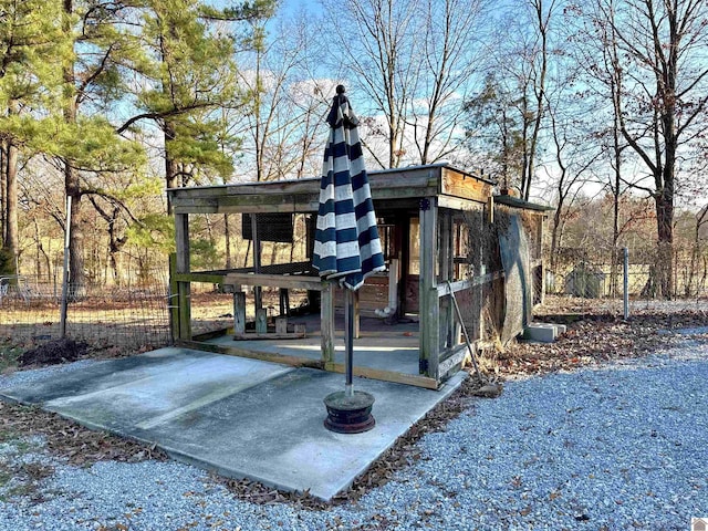 view of poultry coop with fence