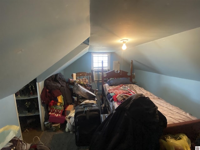 bedroom featuring lofted ceiling