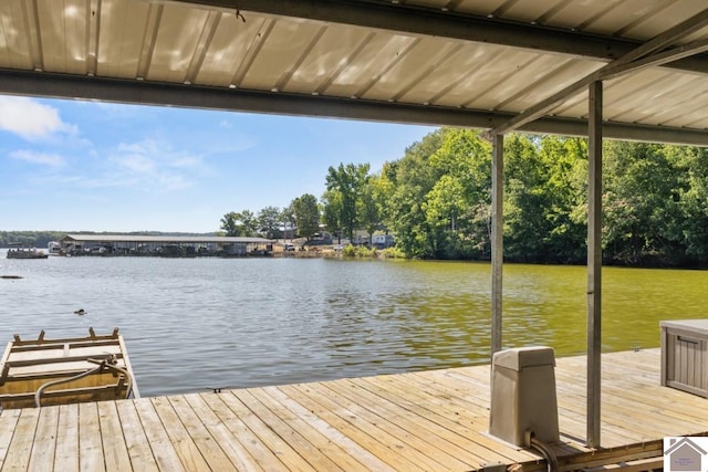 dock area with a water view