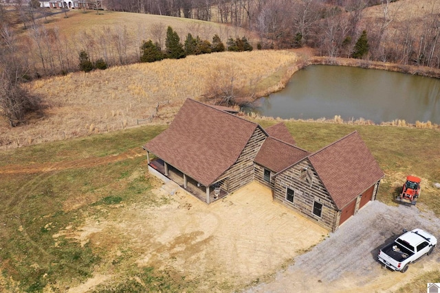 aerial view with a water view