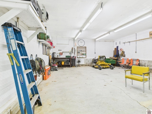 garage featuring a workshop area