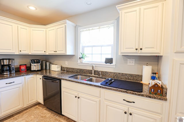 3929 Griggstown Rd, Calvert City, KY 42029 - kitchen featuring a sink, dark stone counters, dishwasher, and recessed lighting