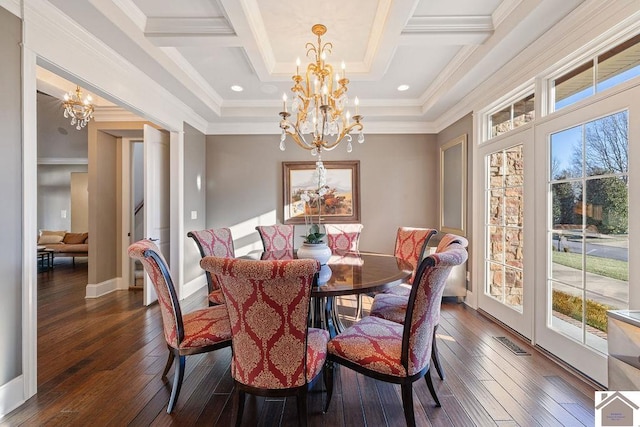 dining area featuring french doors, visible vents, and an inviting chandelier