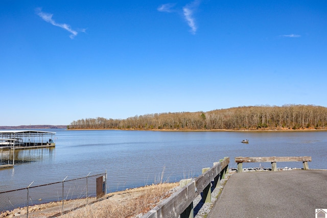 view of dock with a water view