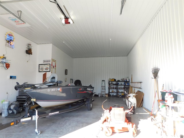 garage with metal wall