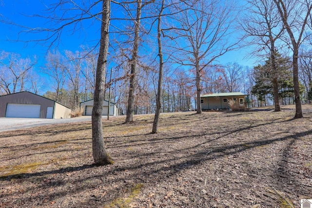 view of yard with an outbuilding and a garage