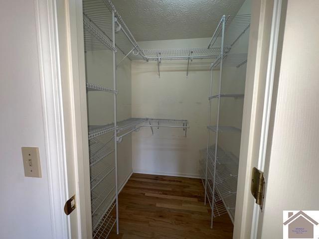 walk in closet with wood finished floors