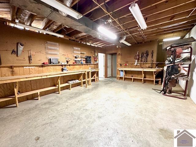 below grade area featuring a workshop area