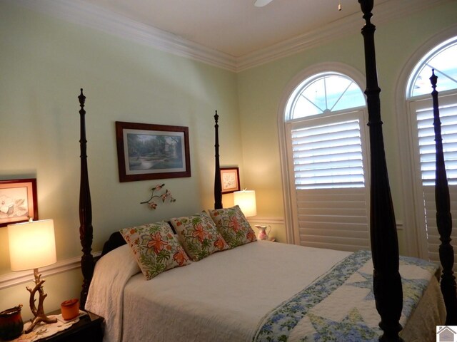 bedroom with ornamental molding