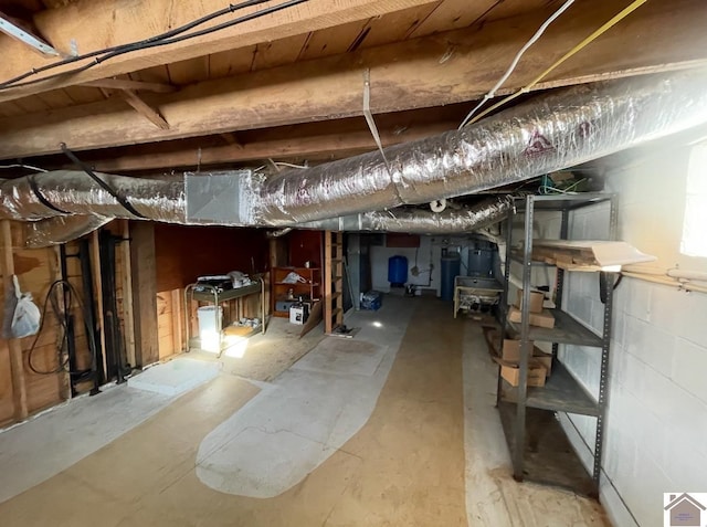 unfinished below grade area with water heater