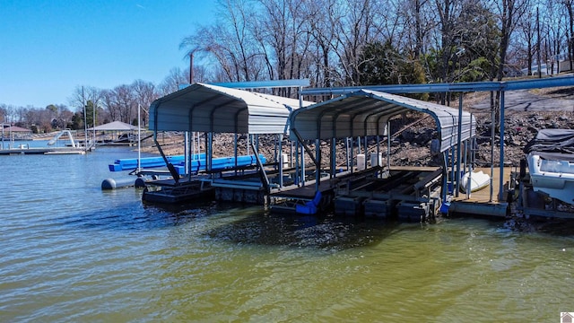 view of dock with a water view and boat lift