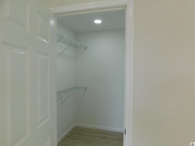 walk in closet with light wood-type flooring