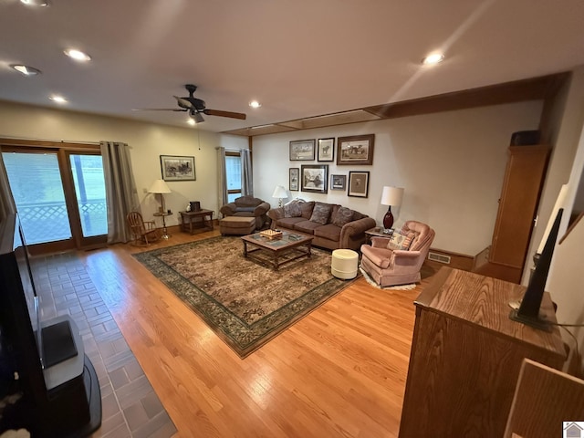 6060 State Route 94 W, Murray, KY 42071 - living area featuring recessed lighting, plenty of natural light, wood finished floors, and ceiling fan