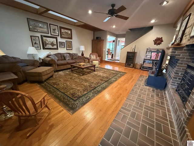 6060 State Route 94 W, Murray, KY 42071 - living area with recessed lighting, ceiling fan, wood finished floors, and a brick fireplace