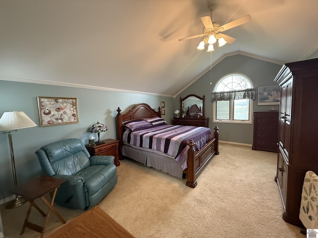 6060 State Route 94 W, Murray, KY 42071 - bedroom featuring light colored carpet, ceiling fan, ornamental molding, and lofted ceiling