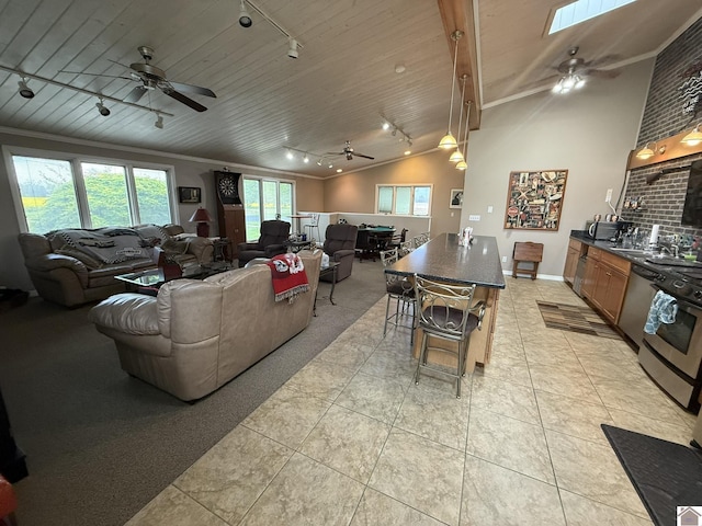 6060 State Route 94 W, Murray, KY 42071 - living room featuring track lighting, ceiling fan, and light tile patterned flooring