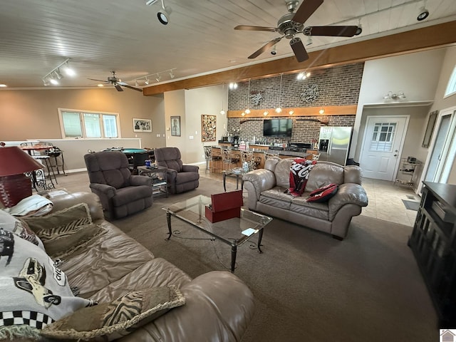 6060 State Route 94 W, Murray, KY 42071 - living area featuring rail lighting, plenty of natural light, brick wall, attic access, and a ceiling fan