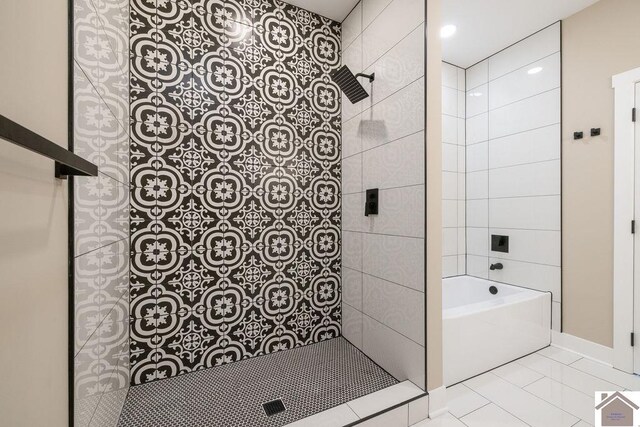 102 Ironwood Dr, Murray, KY 42071 - bathroom with a garden tub, walk in shower, tile patterned floors, and baseboards