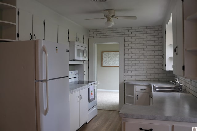 316 S 13th St, Murray, KY 42071 - kitchen with a sink, white cabinetry, a ceiling fan, white appliances, and open shelves