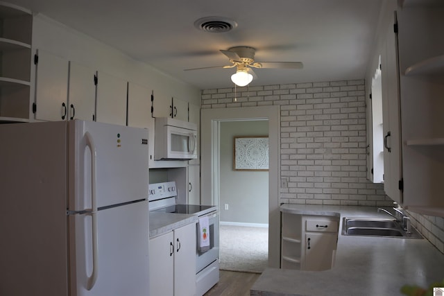 316 S 13th St, Murray, KY 42071 - kitchen with a sink, visible vents, white appliances, ceiling fan, and open shelves