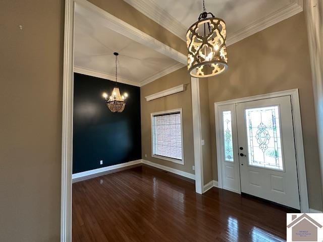 57 Rippling Creek Dr, Murray, KY 42071 - foyer entrance featuring ornamental molding, an inviting chandelier, wood finished floors, and baseboards