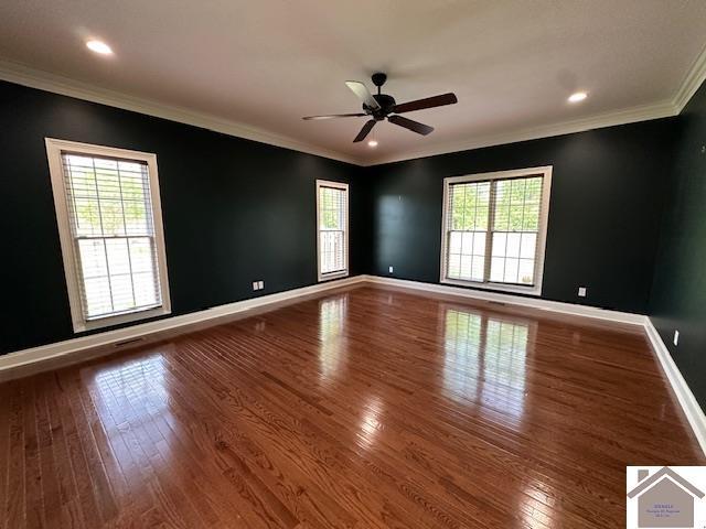 57 Rippling Creek Dr, Murray, KY 42071 - spare room with recessed lighting, crown molding, a ceiling fan, baseboards, and wood finished floors