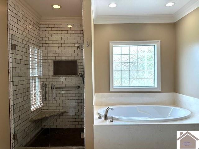 57 Rippling Creek Dr, Murray, KY 42071 - full bath with recessed lighting, a stall shower, a garden tub, and crown molding