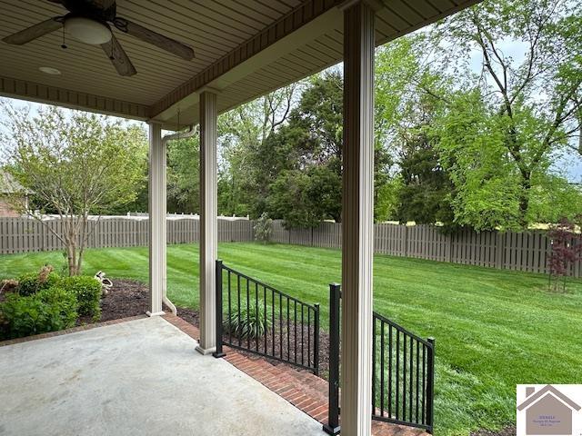 57 Rippling Creek Dr, Murray, KY 42071 - view of patio with ceiling fan and a fenced backyard