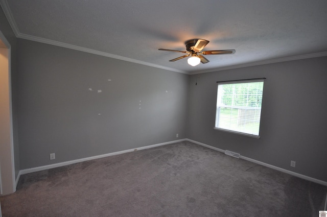 5770 Metropolis Lake Rd, West Paducah, KY 42086 - carpeted spare room with baseboards, a ceiling fan, visible vents, and ornamental molding