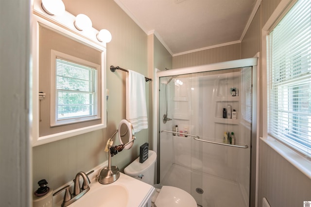 899 Fairview St, Benton, KY 42025 - bathroom featuring a shower stall, crown molding, and plenty of natural light