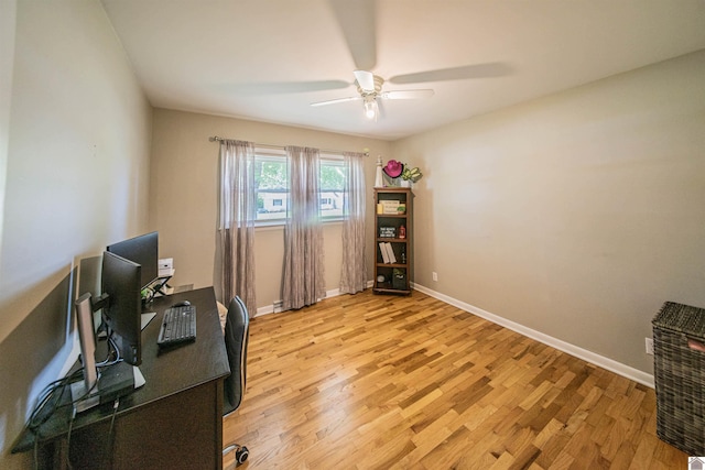 899 Fairview St, Benton, KY 42025 - home office with a ceiling fan, light wood finished floors, and baseboards