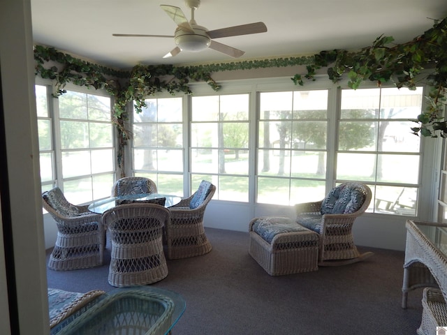 sunroom / solarium featuring ceiling fan and plenty of natural light