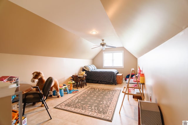 bedroom featuring a ceiling fan and vaulted ceiling