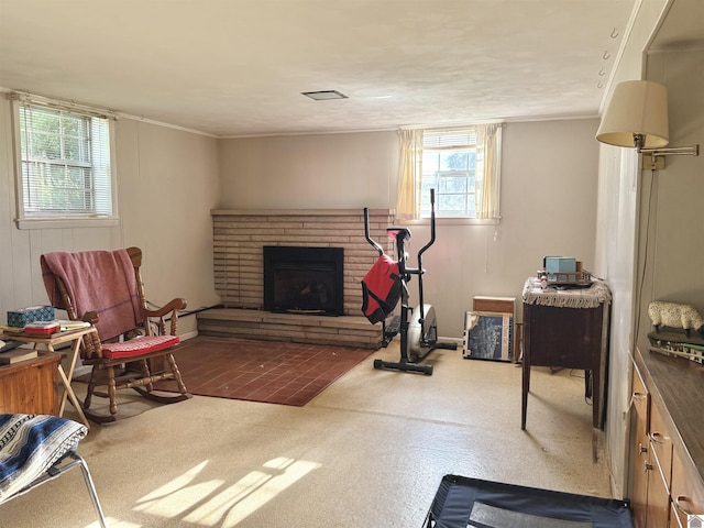 3458 Palma Rd, Calvert City, KY 42029 - exercise room with a fireplace and crown molding