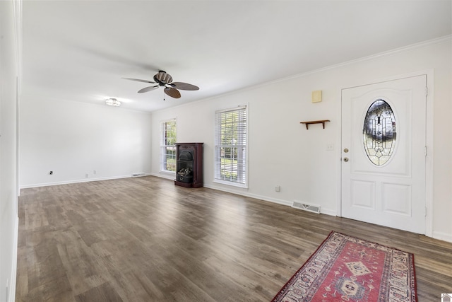 39 Gibbs Store Rd, Murray, KY 42071 - unfurnished living room featuring baseboards, ceiling fan, visible vents, and wood finished floors