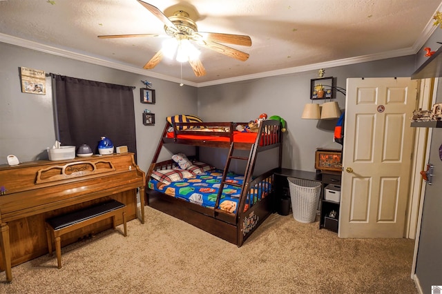 bedroom with carpet floors and ornamental molding