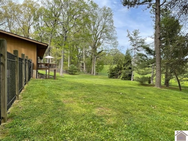 view of yard with a wooden deck