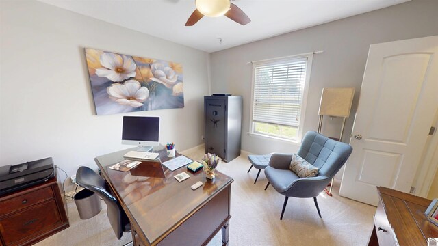 office featuring carpet and ceiling fan
