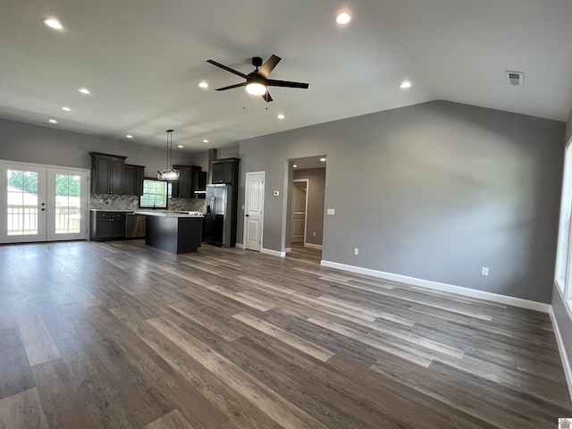 1360 Eagle Ln, Mayfield, KY 42066 - unfurnished living room featuring a ceiling fan, baseboards, and dark wood finished floors
