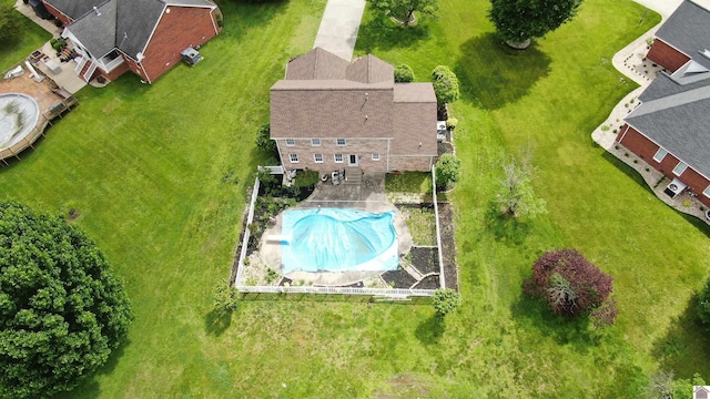 drone / aerial view of a pool area